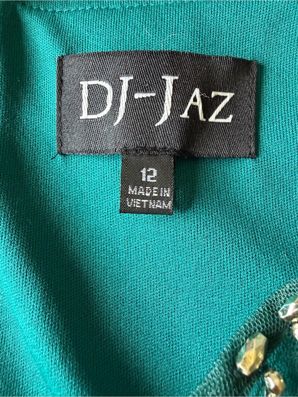 DJ-JAZ Embellished Teal Green Maxi Evening Dress with Scalloped BeadedYoke SZ 12 - Picture 12 of 12